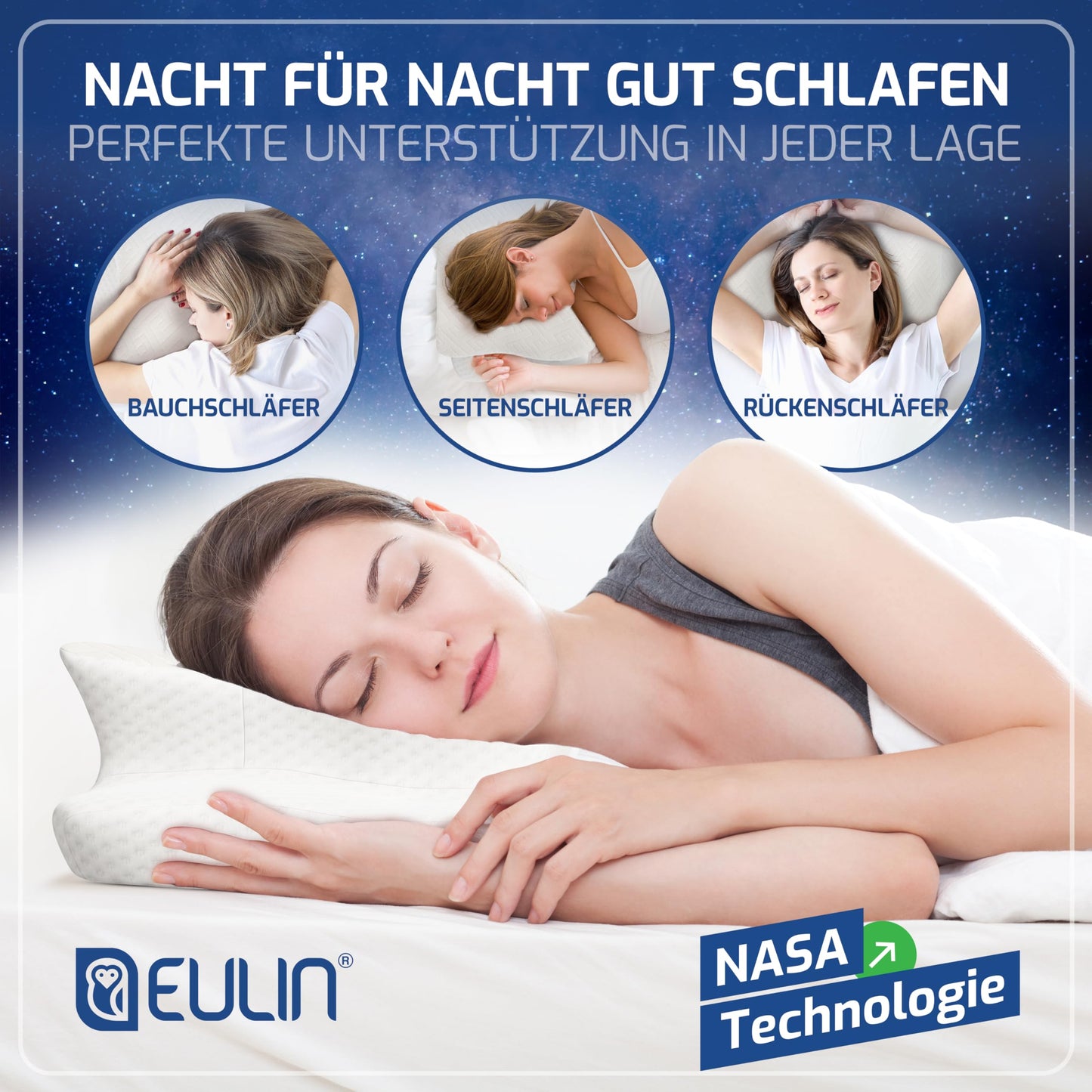 ERGONOMISCHES KOPFKISSEN - IGR zertifiziertes Nackenstützkissen für Seitenschläfer & Rückenschläfer –  WOLKENBLUME MF1 weiss