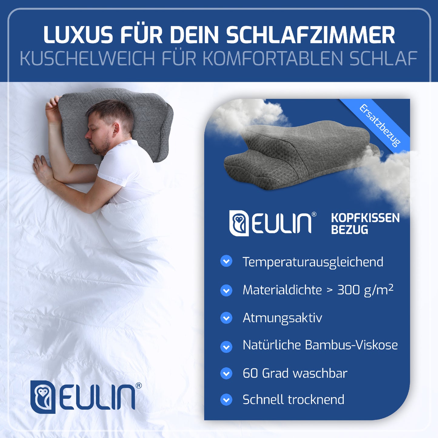 ERSATZBEZUG GRAU für das Memory Foam Kopfkissen Wolkenblume MF1