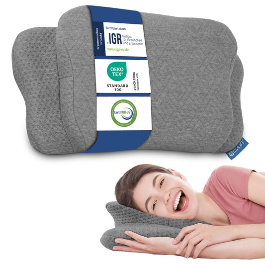 ERGONOMISCHES KOPFKISSEN - IGR zertifiziertes Nackenstützkissen für Seitenschläfer & Rückenschläfer –  WOLKENBLUME MF1 grau